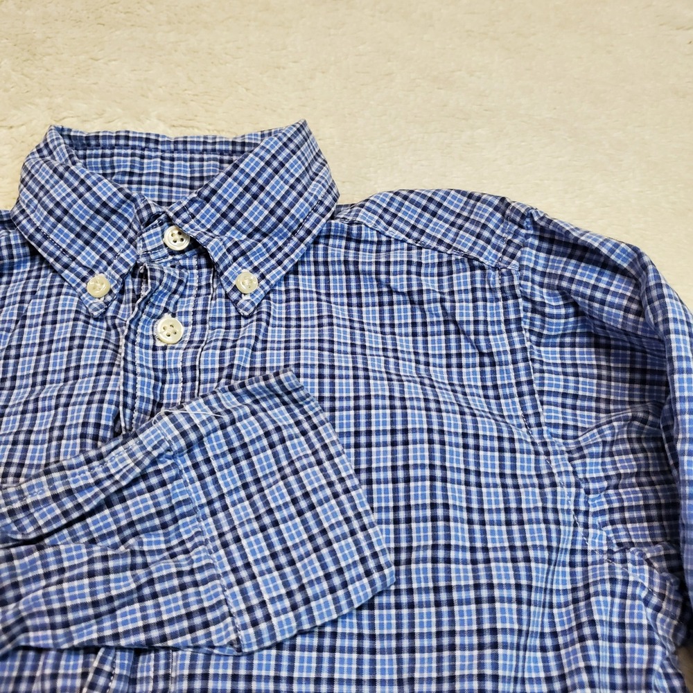 Ralph Lauren Blue Label Blue White Plaid Cotton Dress Shirt Boy 5 Classic Luxury